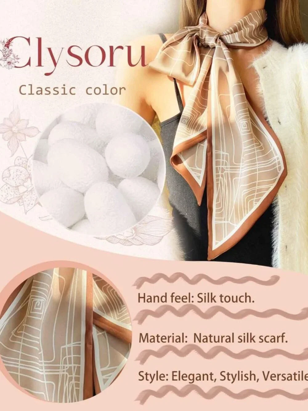 Women's Khaki Thread Border Elegant Oblique Angle Scarves Bag Scarfs